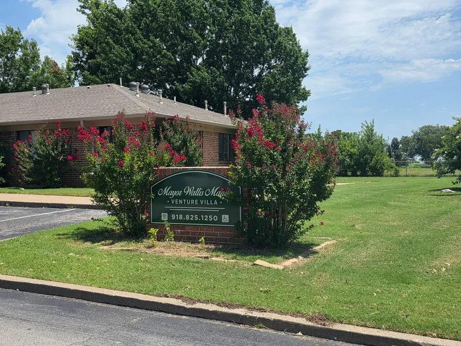 Entrance sign at Mayor Wallis Manor and Venture Villa in Pryor, Oklahoma